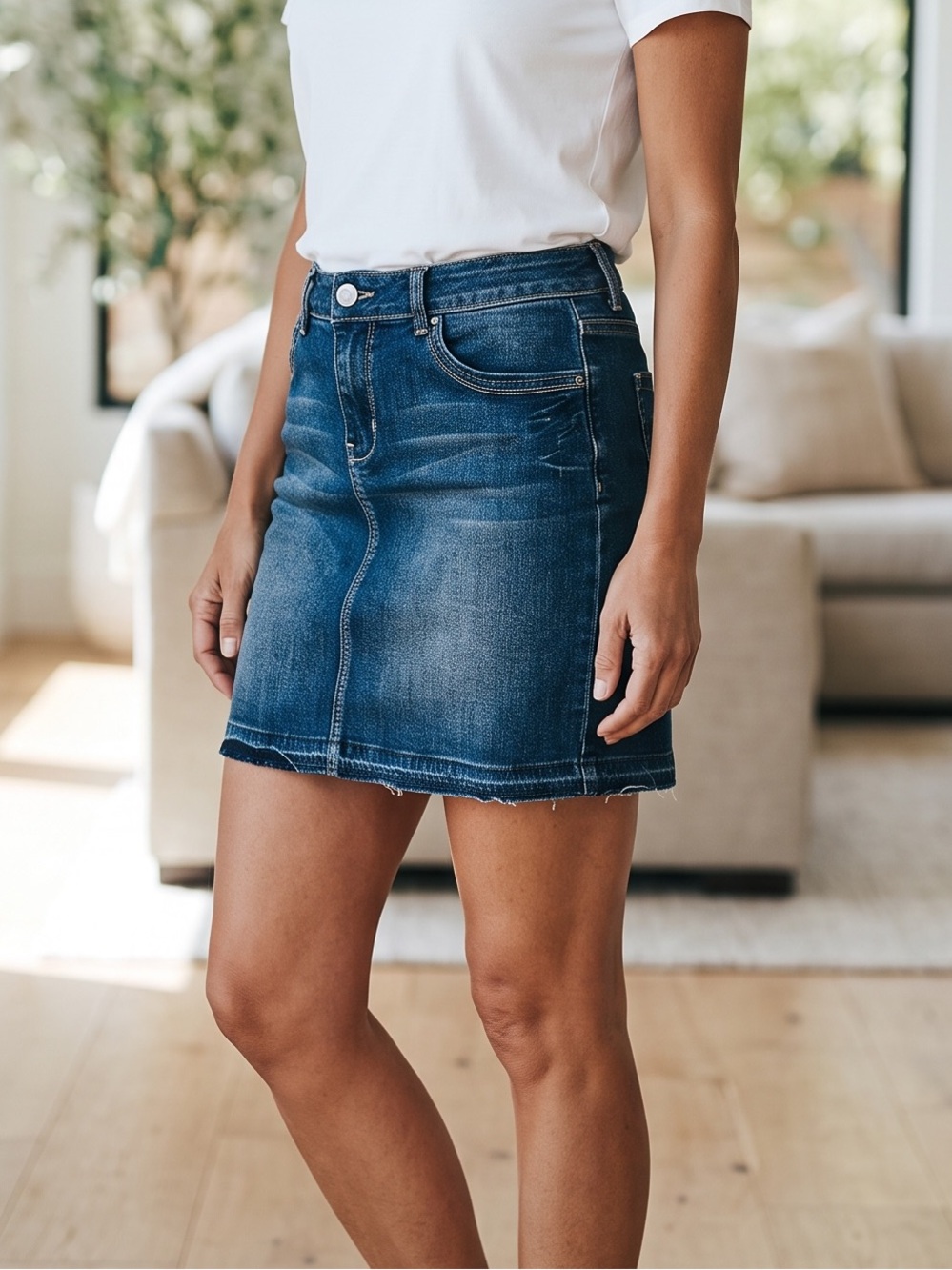White House Black Market Denim Mini Skirt Size 6